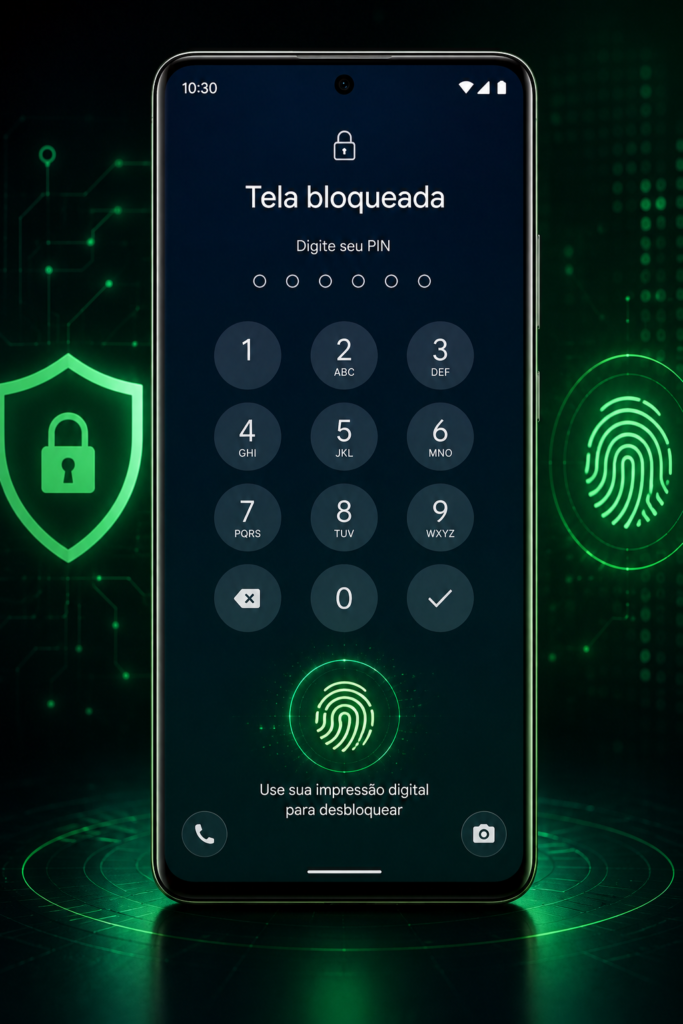 Tela de bloqueio do Android com PIN e autenticação por impressão digital
