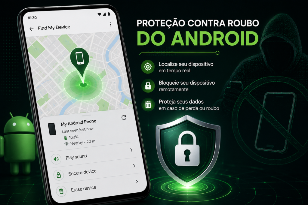 Configurações de segurança do Android com proteção contra roubo e localização do dispositivo