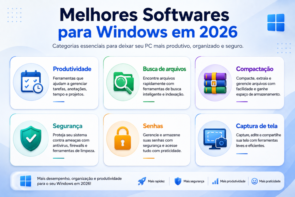 Principais categorias de softwares para Windows em 2026