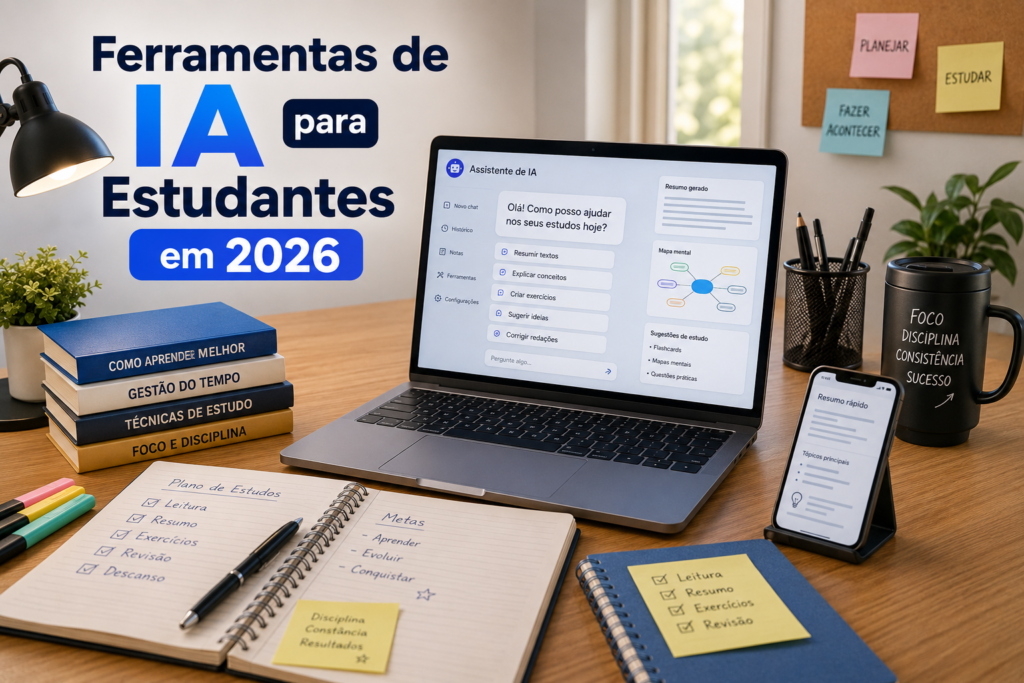 Estudante usando ferramentas de IA para estudos