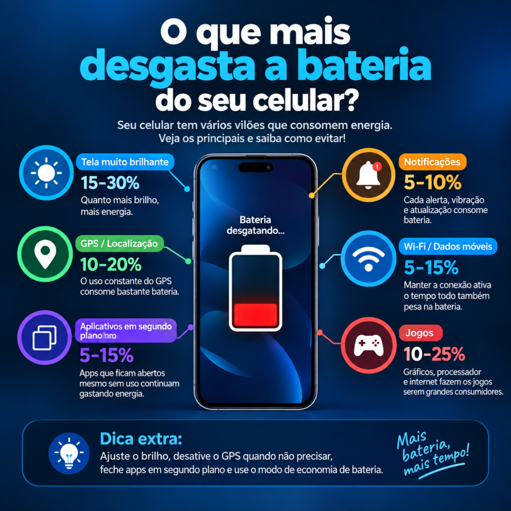 Principais fatores que consomem a bateria do celular